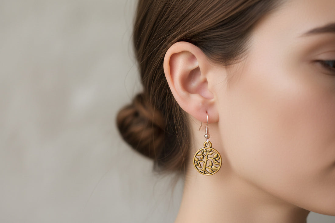 Gold Tree of Life Charm Earrings, Wedding Jewelry
