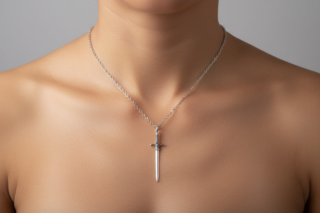 Maltese Cross Sword Necklace, Antique Gothic Templar Pendant