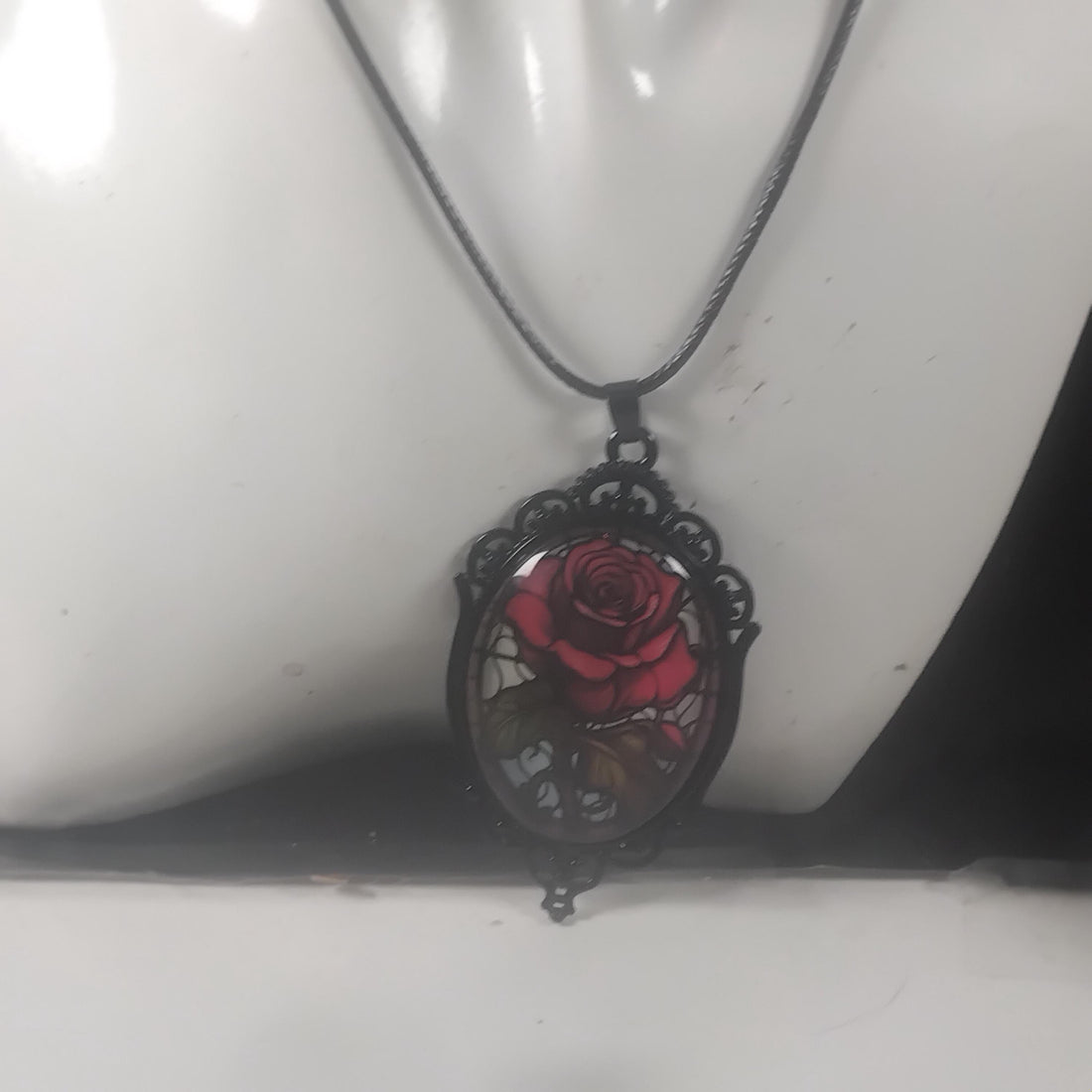 Love-Themed Vintage Black Necklace with Gothic Rose Pendant Jewelry