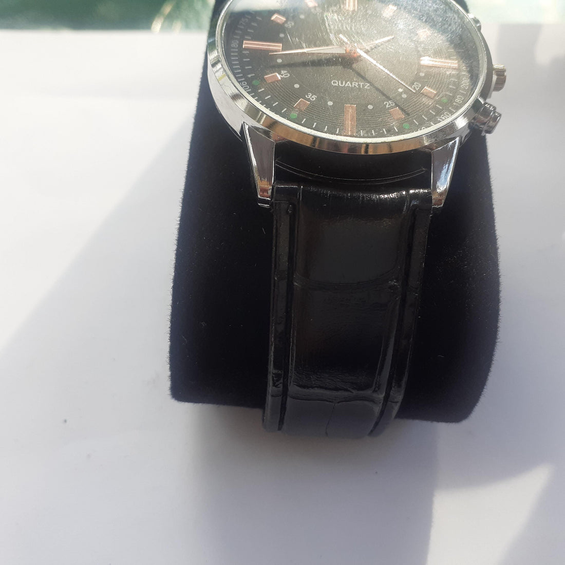 Geneva Watch with Black Leather Strap