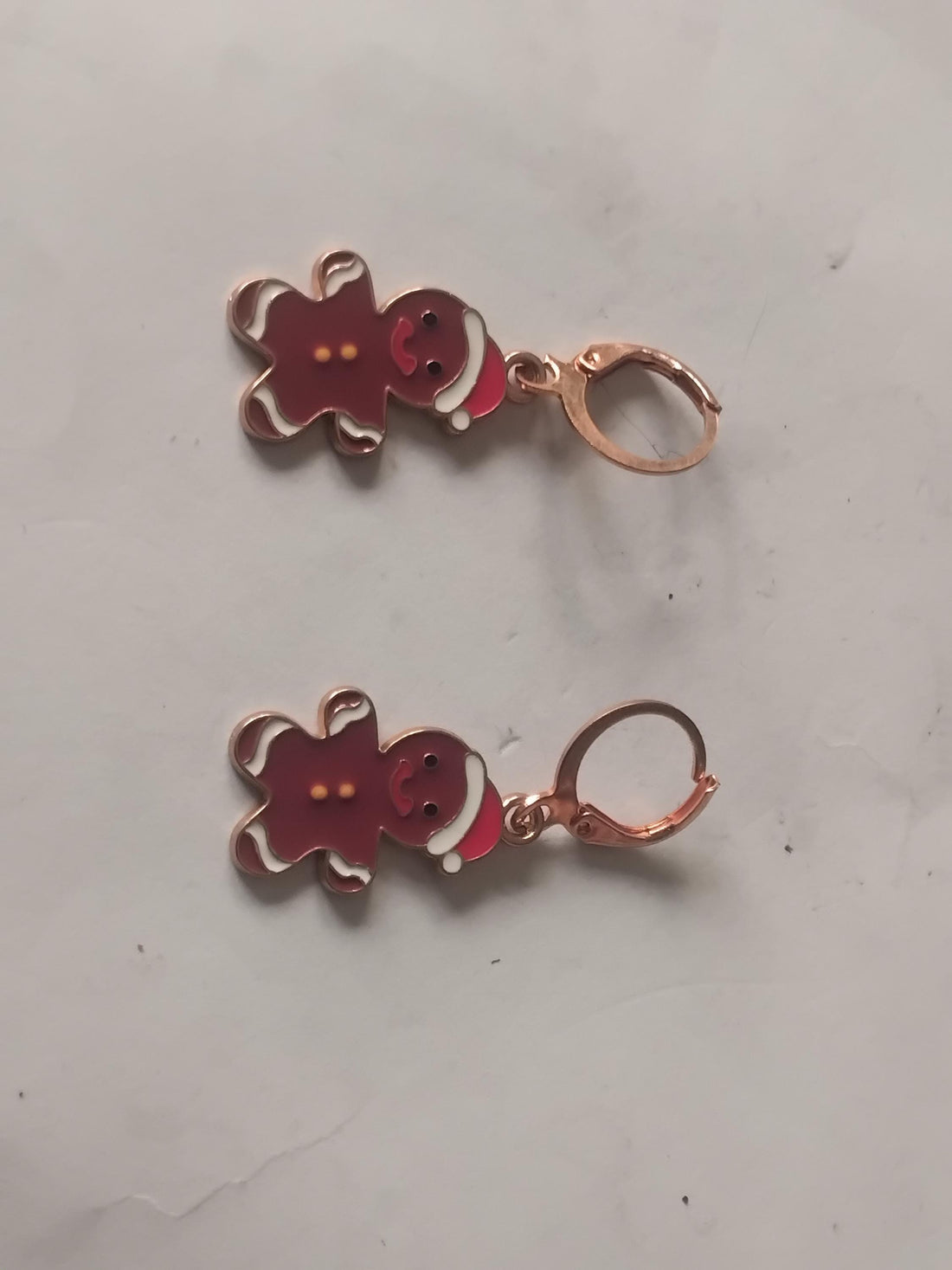 Gold Gingerbread Man Earrings, Brown Enamel Dangle Earrings