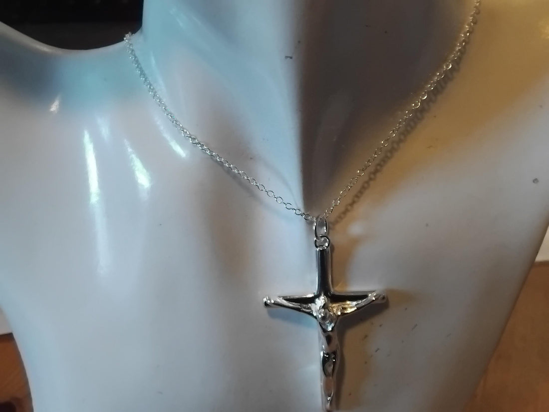 Silver Crucifix Necklace, Jesus Cross Pendant, First Communion Gift