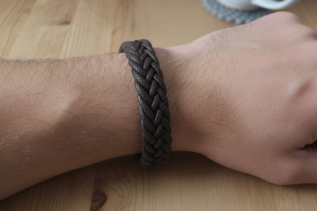 Adjustable Braided Leather Bracelet, Unisex, Synthetic Material