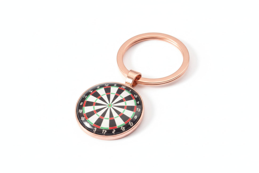 Dartboard Darts Player Design Silver Keyring
