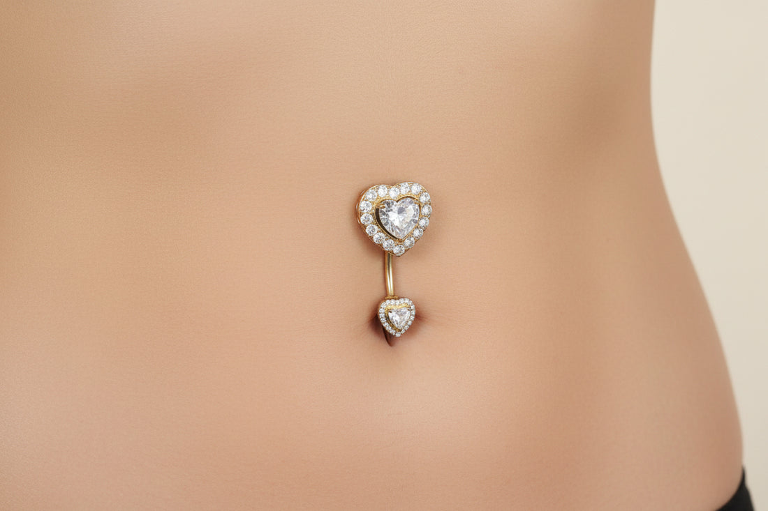 Gold Heart Dangle Belly Ring: Sparkling Navel Piercing Jewelry