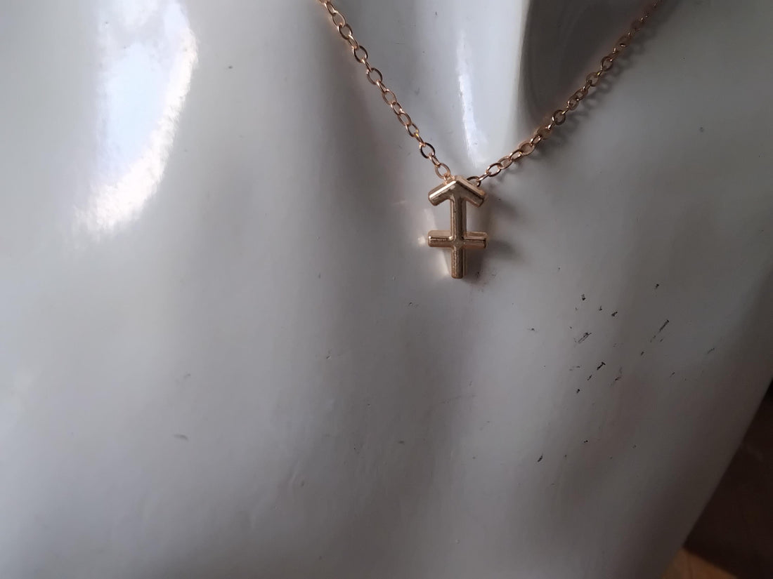 Gold Sagittarius Zodiac Necklace, Archer Symbol Pendant