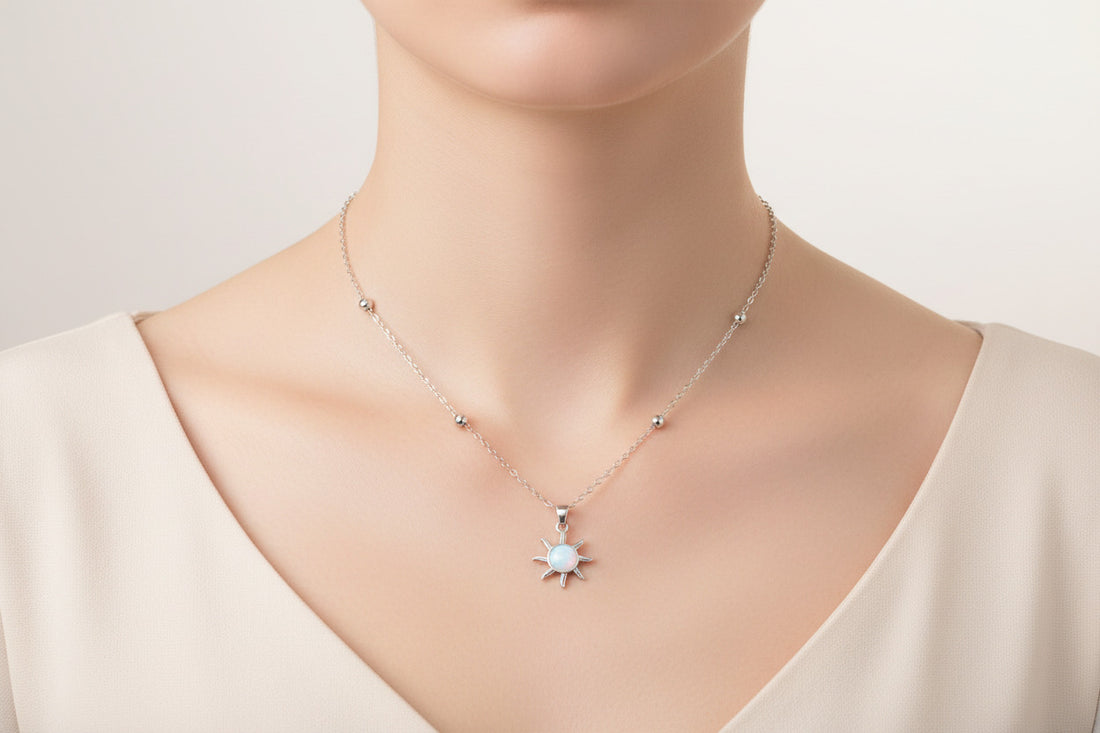 Opal Star Silver Charm Necklace, Dainty Celestial Jewelry