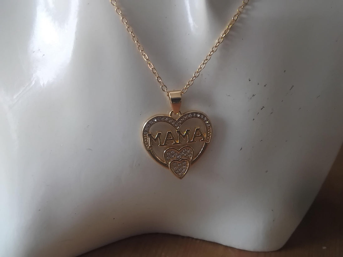 Gold MAMA Heart Necklace – Sparkly Mother’s Day Gift Jewelry for Mom