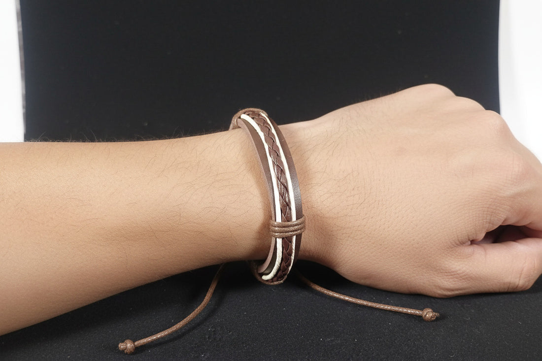 Men's leather and cord bracelet / Boho surf boho jewelry