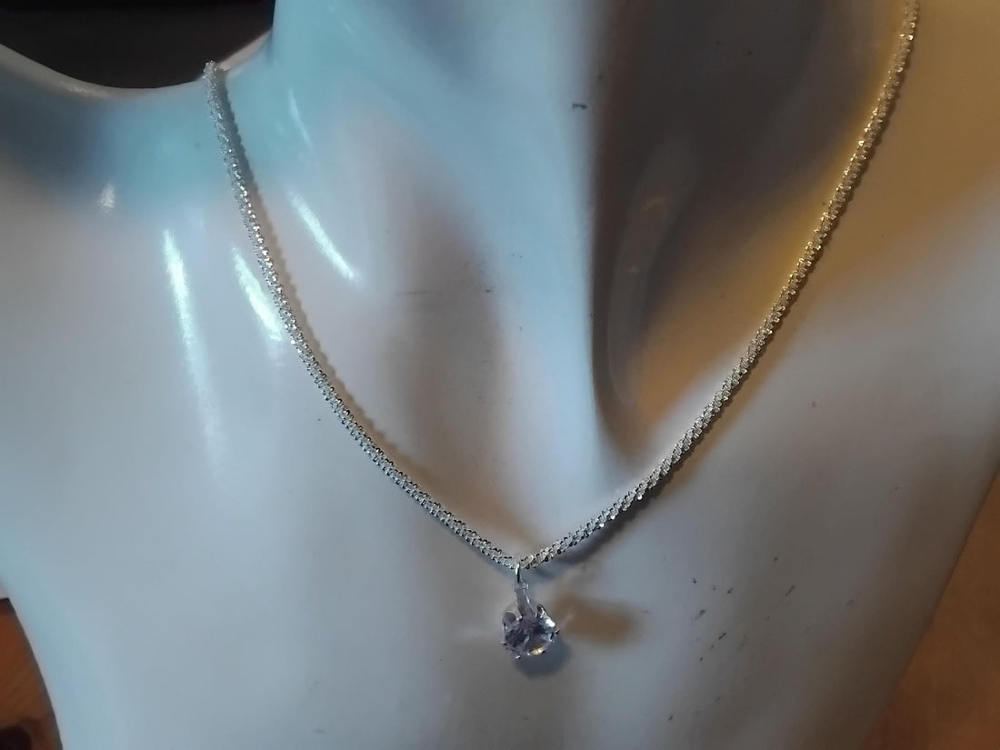 Sterling Silver Solitaire CZ Pendant Necklace, Bridal Jewelry