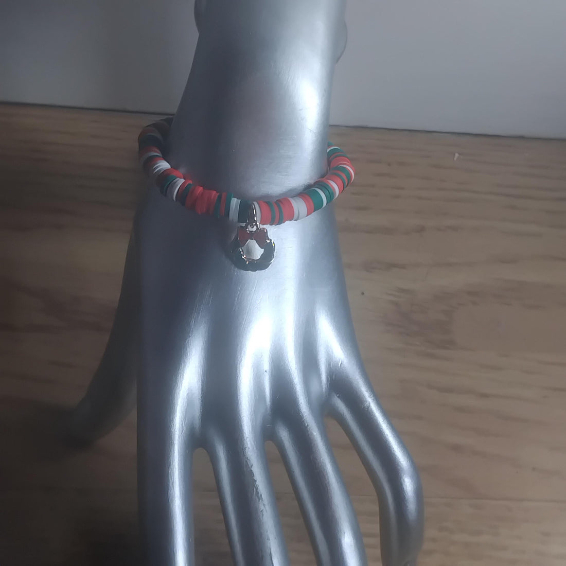 Children's Christmas Clay Bead Bracelet – Red, Green & White Holiday Jewelry for Kids