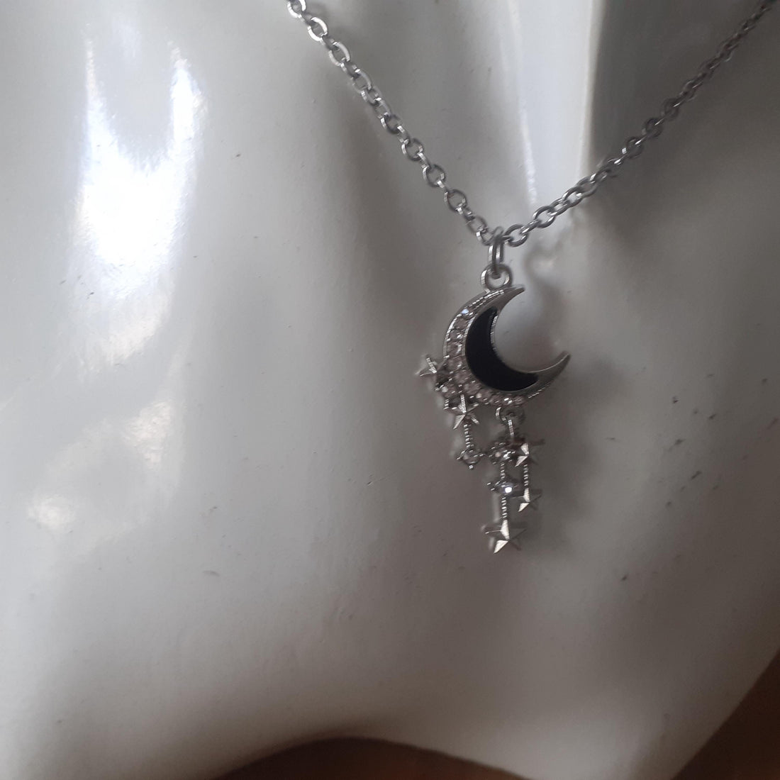 Silver Moon and Stars Necklace, Celestial Jewellery