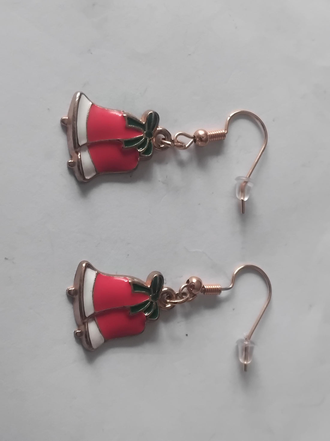 Silver Bell Christmas Dangle Earrings, Red and Green Enamel
