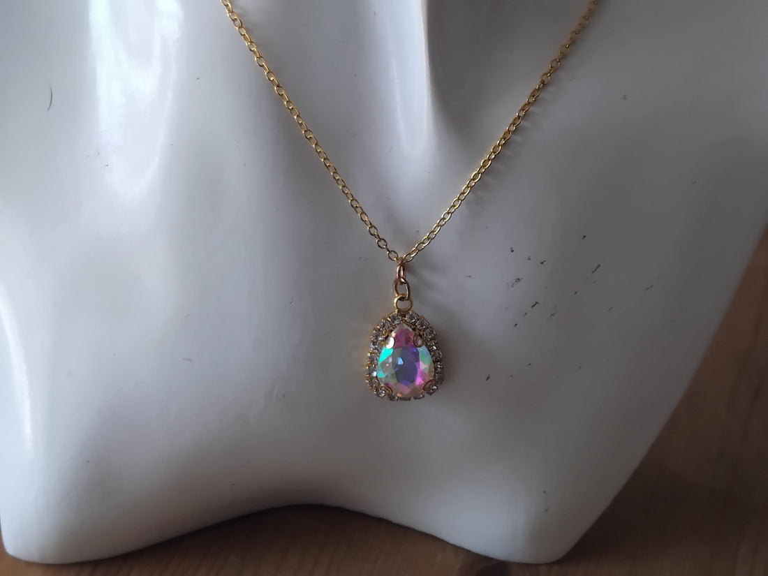 Teardrop Crystal Pendant Necklace, "Crown Jewel" Statement