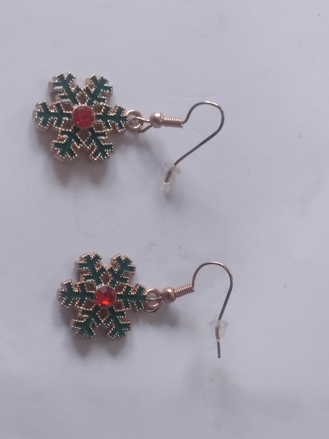 Red and Green Snowflake Dangle Earrings, Christmas Festive Earrings