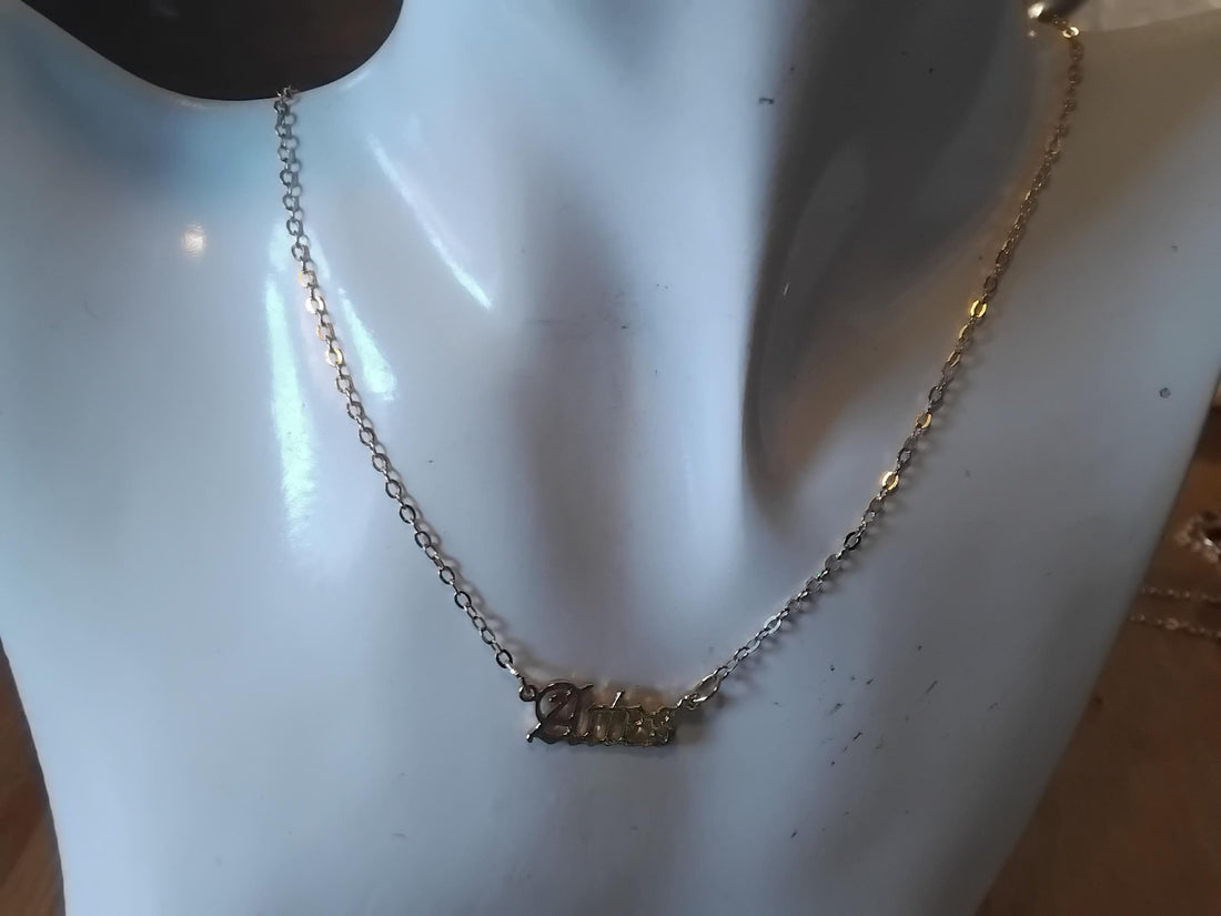 Aries Zodiac Necklace • Old English Script Name Necklace