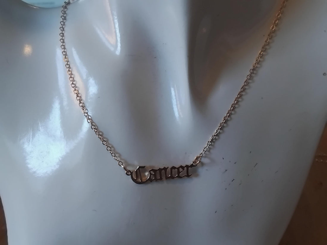 Cancer Zodiac Necklace • Old English Script, Astrology Gift