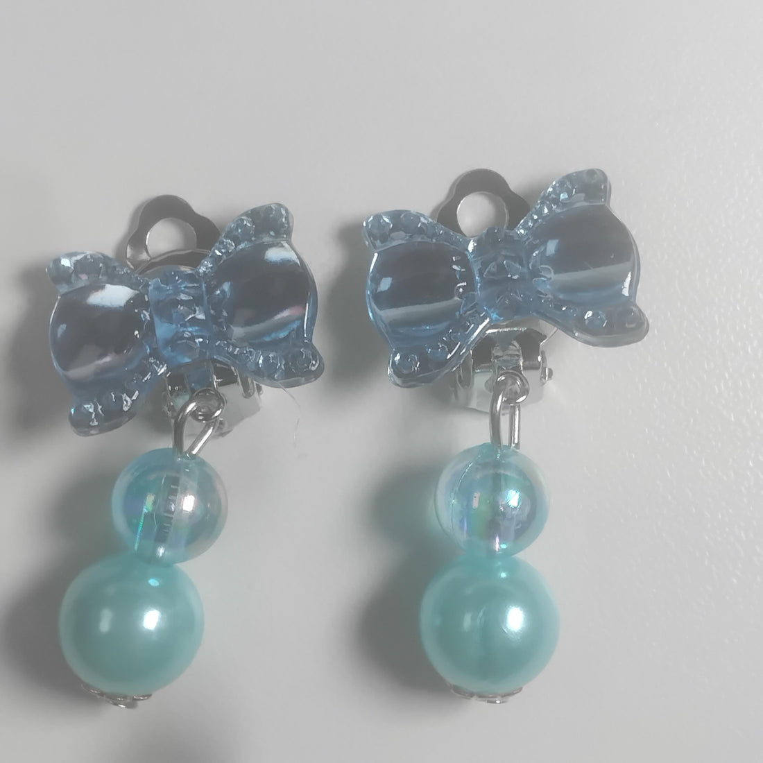 Blue Glass Bow Clip-On Earrings - Non-Pierced Jewelry