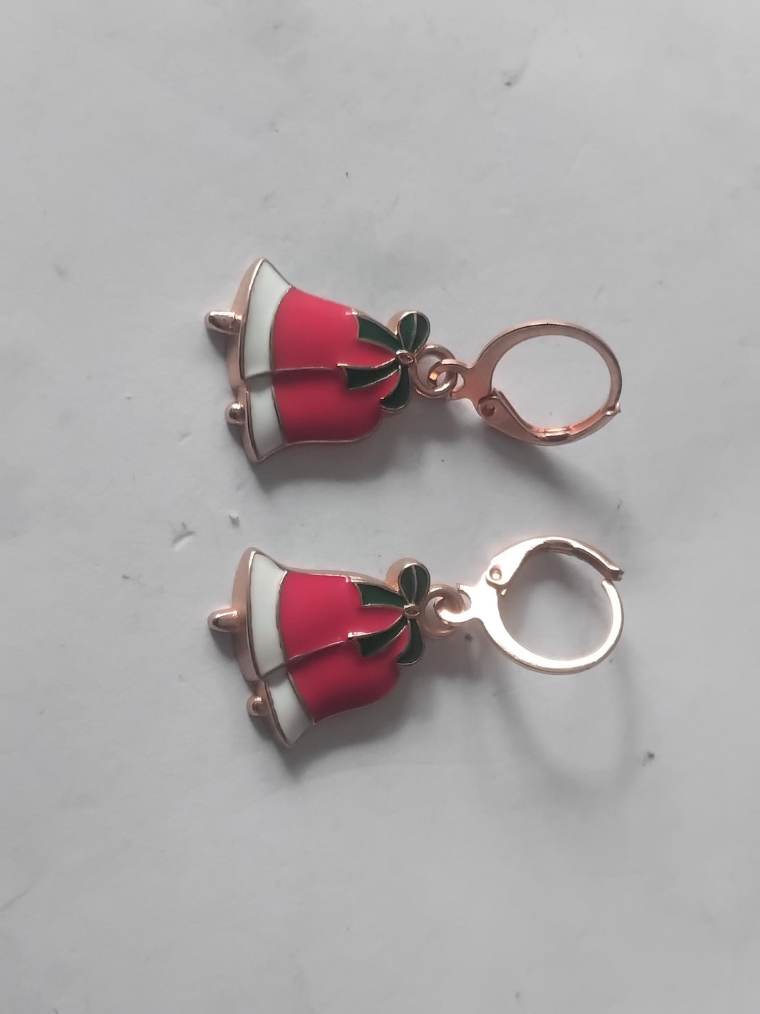 Silver Christmas Bell Dangle Earrings, Red and Green Holiday Jewelry