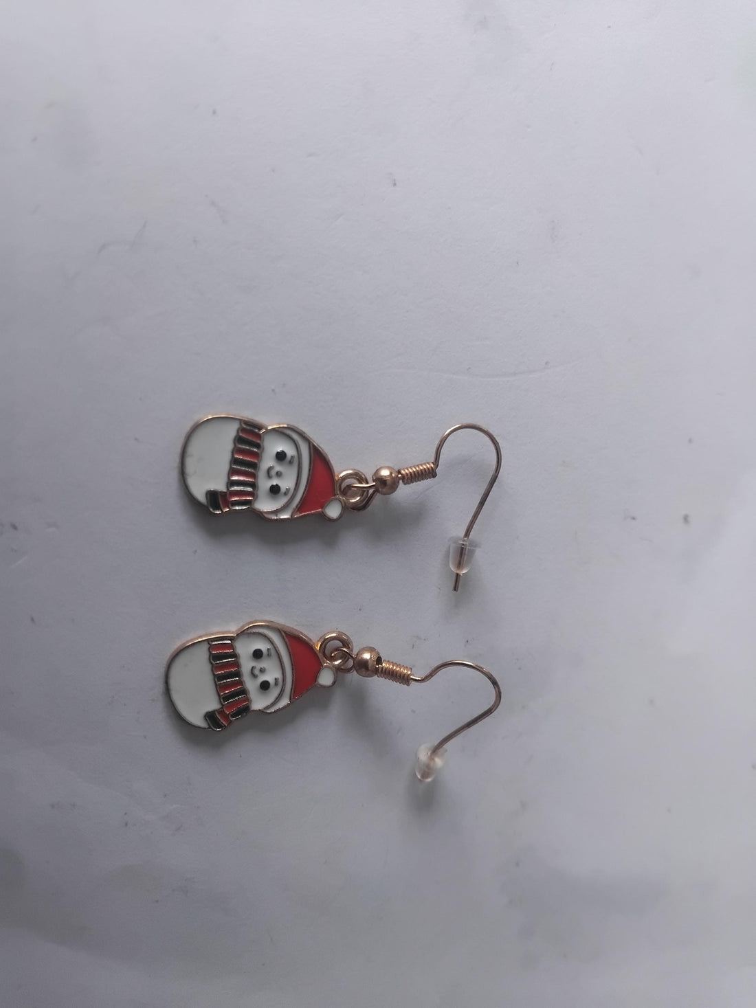 Vintage Gold Tone & Enameled Snowman Dangle Earrings - 2"