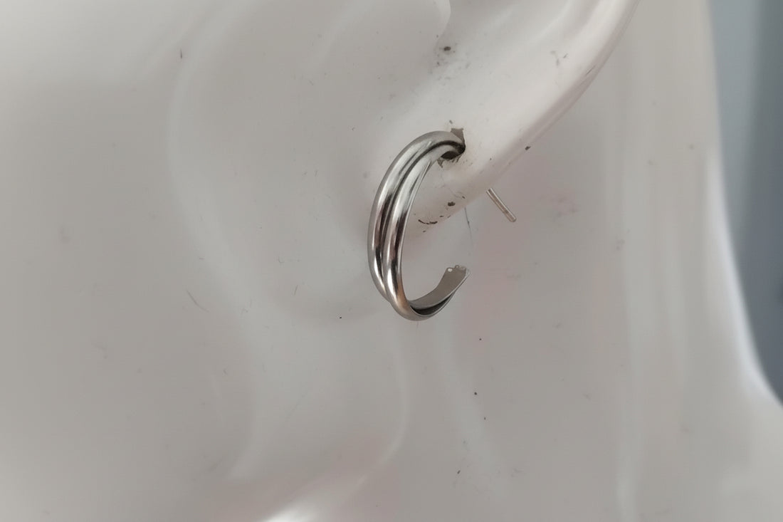 Silver Colour Hoop Stud Earrings.