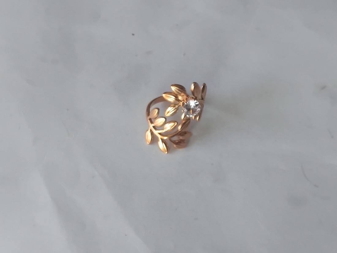 Gold Leaf Floral Vines Design Boho Statement Ring