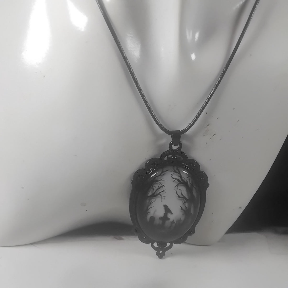 Unique Gothic Crow Necklace - Spooky Graveyard Charm