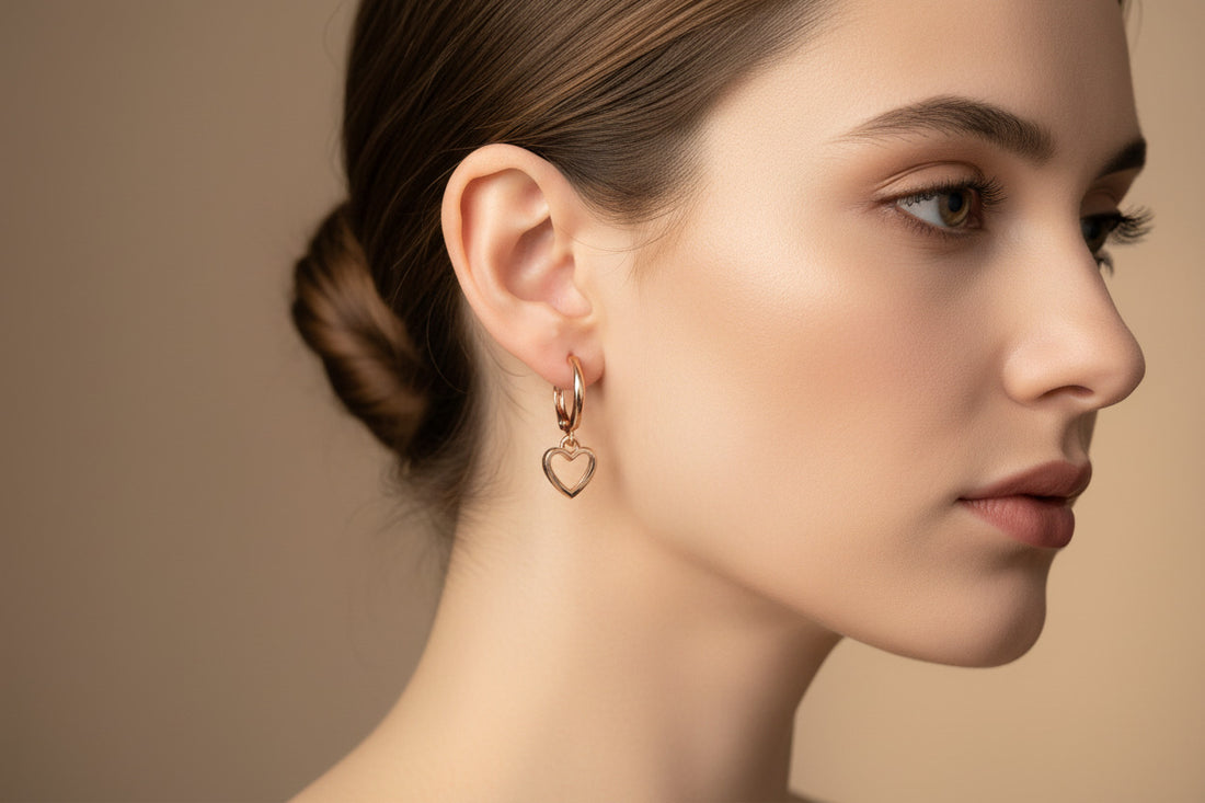 Gold Heart Huggie Hoop Earrings, Hinged Dainty Hoops