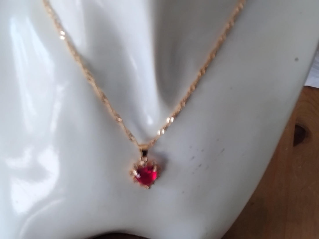 Heart Ruby Crystal Pendant Necklace, Anniversary Gift
