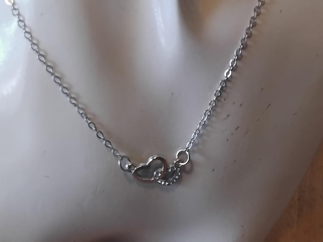 Sterling Silver Double Heart Necklace • Interlocking Pendant