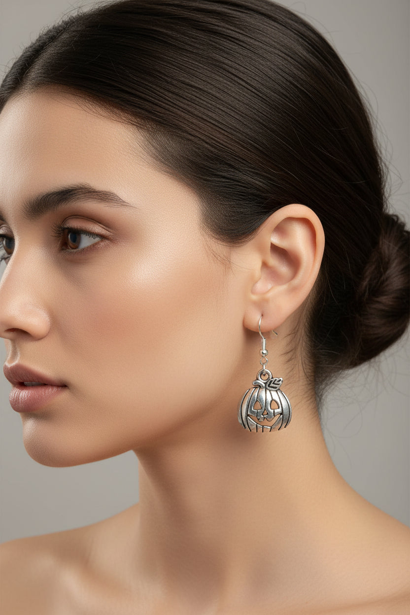 Antique Finish Jack O' Lantern Earrings, Halloween Jewelry