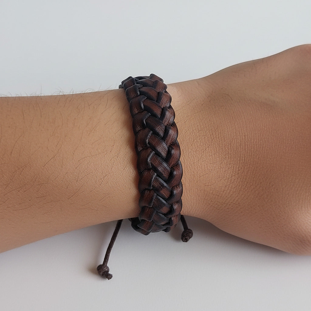 Boho Chic Handwoven Leather Wristband