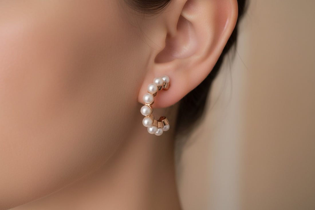 Freshwater Pearl Hoop Earrings, Bridal Huggies