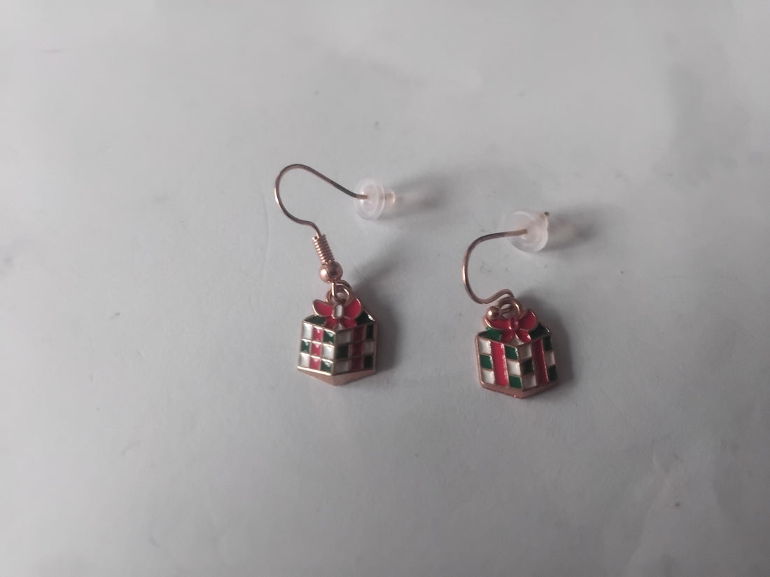 Christmas Present Dangle Earrings, Holiday Jewelry