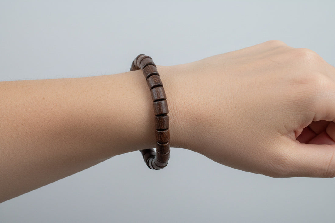 Rosewood Beaded Bracelet, Natural Wood, Unisex Design