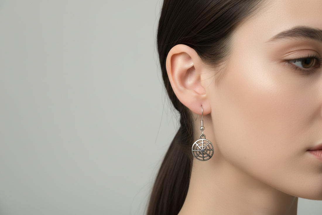 Small spiderweb earrings on stainless steel ear wires