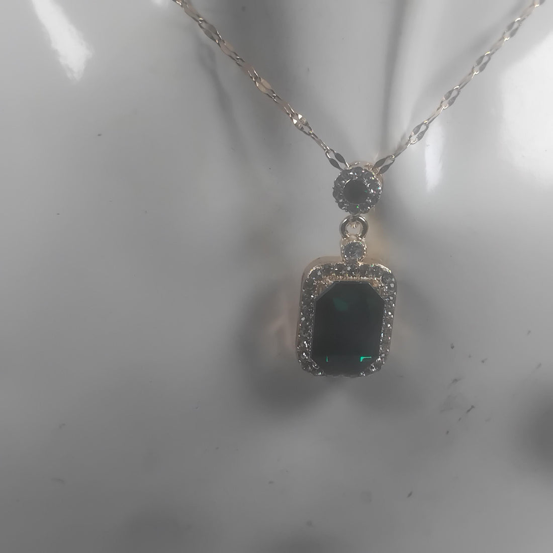 May Birthstone Emerald Pendant | Elegant Halo Emerald Cut Necklace