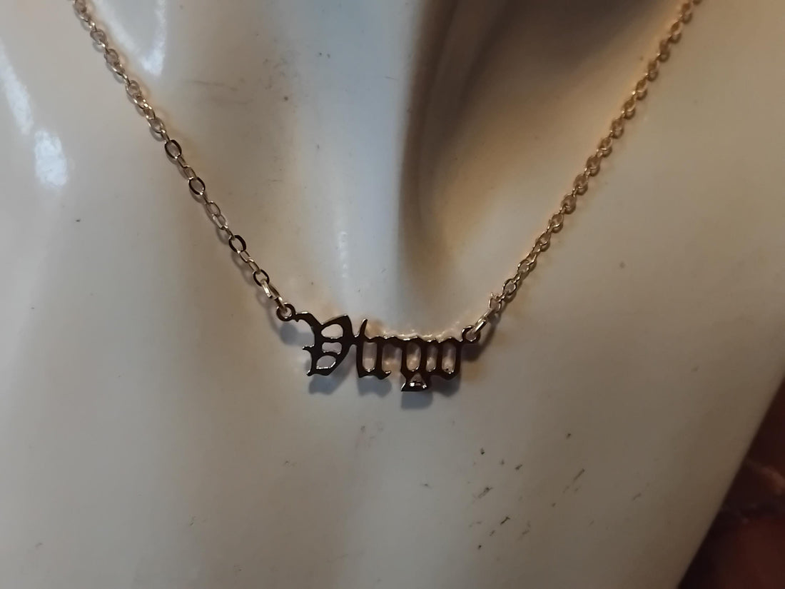 Virgo Zodiac Necklace • Old English Script, Celestial Gift
