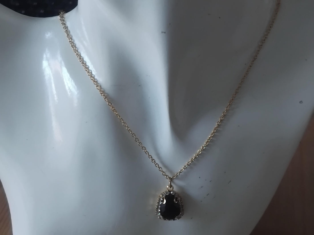 Gold Filled Black Onyx Bridesmaid Necklace, Cubic Zirconia Pendant