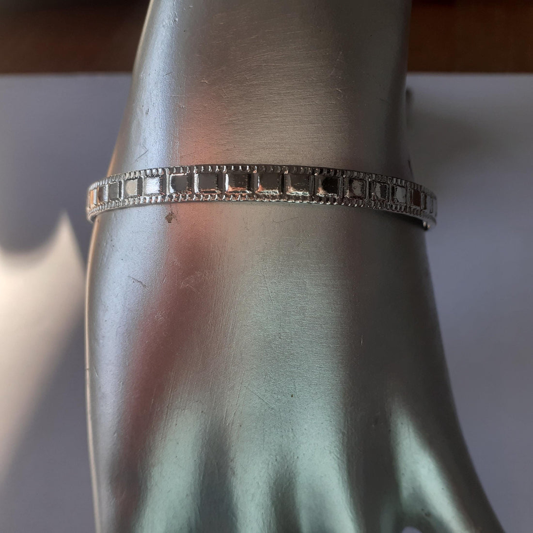 Silver Vintage Textured Bangle Bracelet 