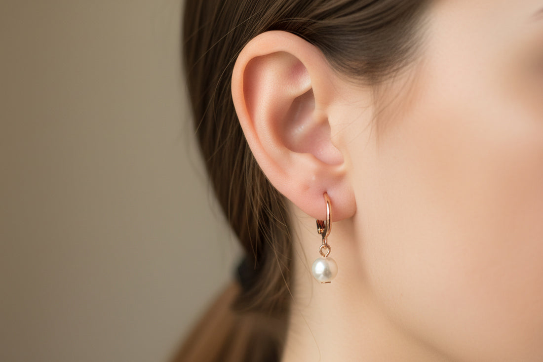 Rose Gold Plated Leverback Pearl Drop Earrings, White Ivory