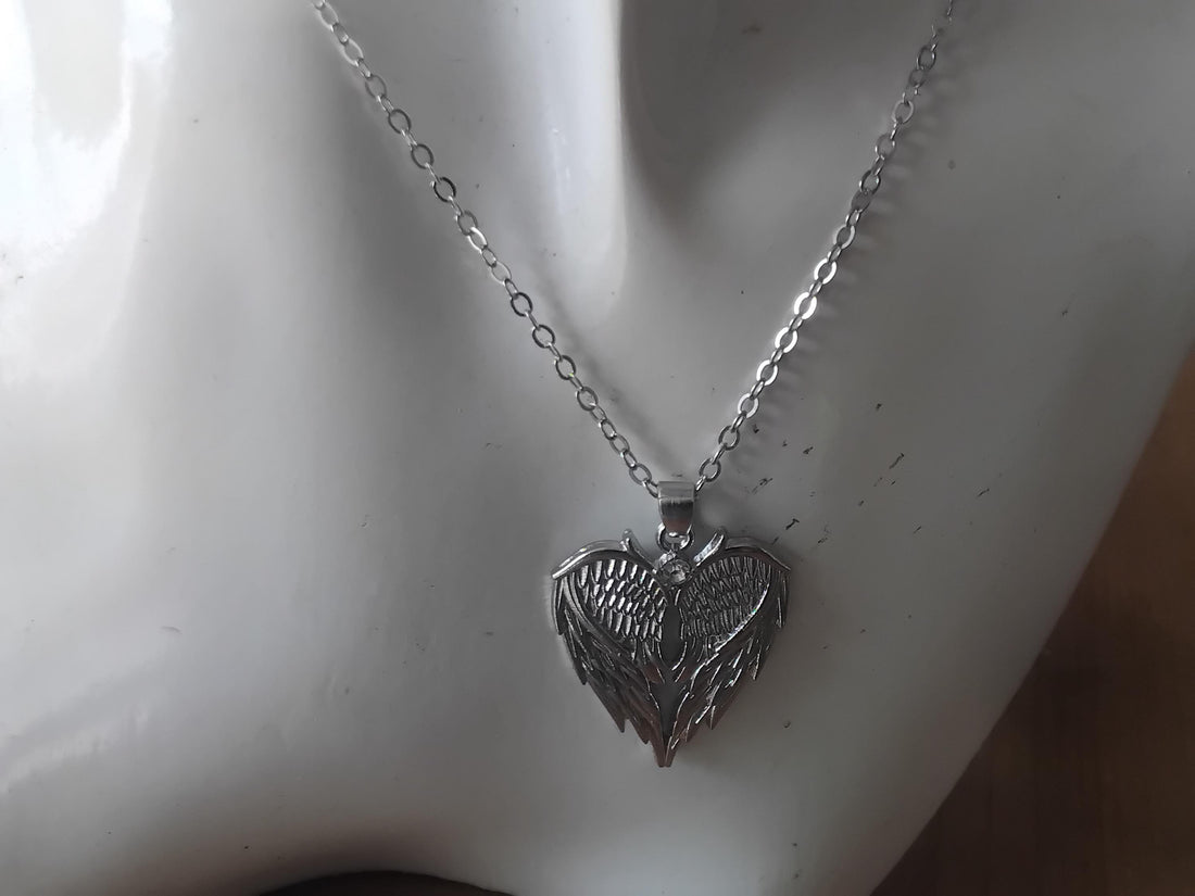 Sterling Silver Angel Wing Pendant Necklace, Celestial Jewelry
