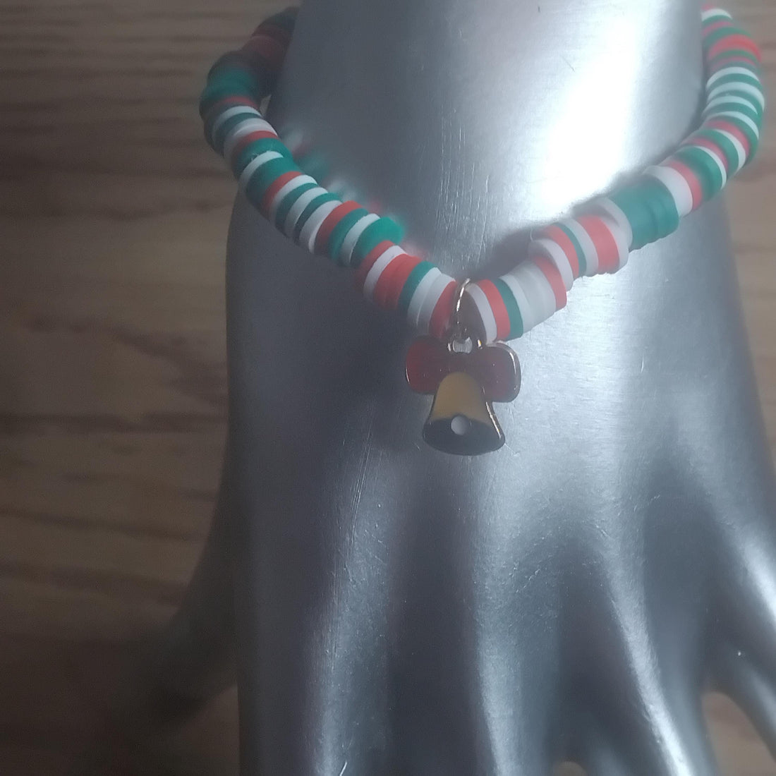 Christmas Clay Bead Bracelet – Red, Green & White Holiday Jewelry