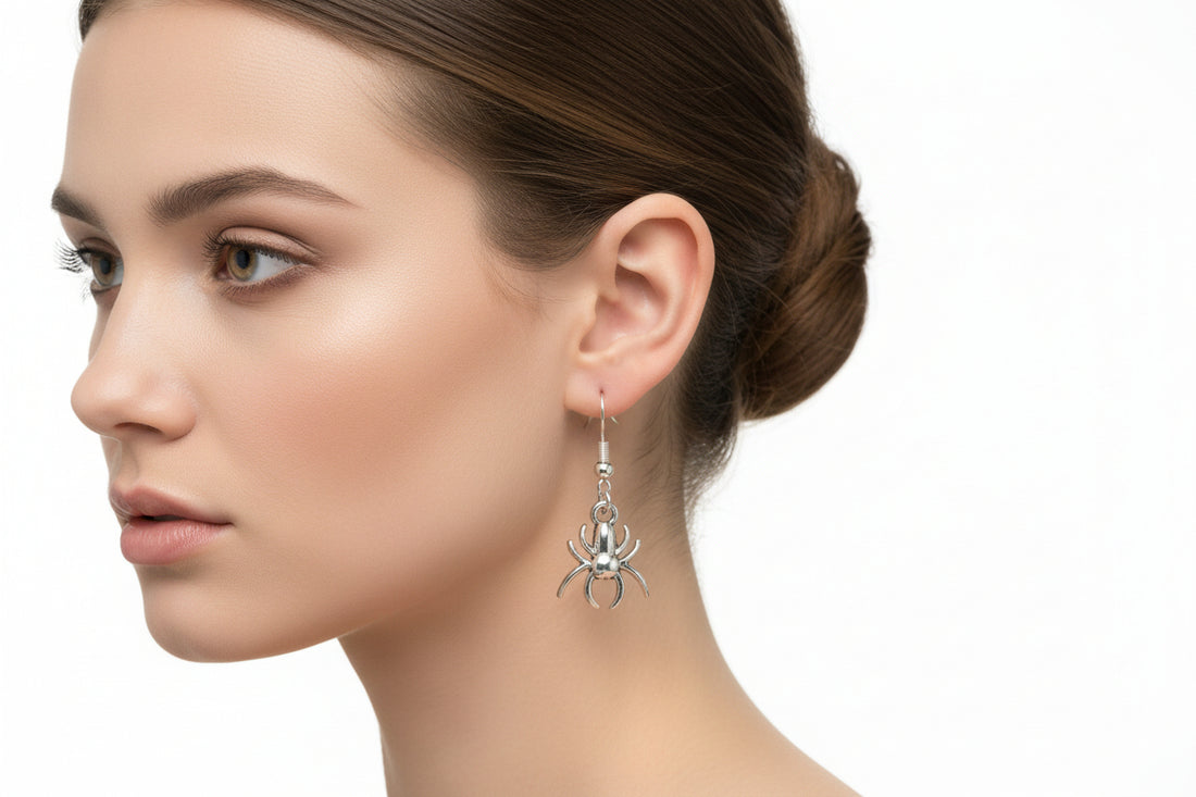Silver Spider Dangle Earring, Gothic Halloween Jewelry