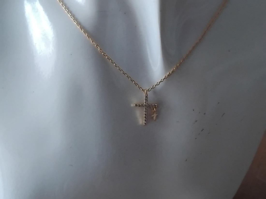 14K Gold Diamond Cross Necklace, Christian Jewelry
