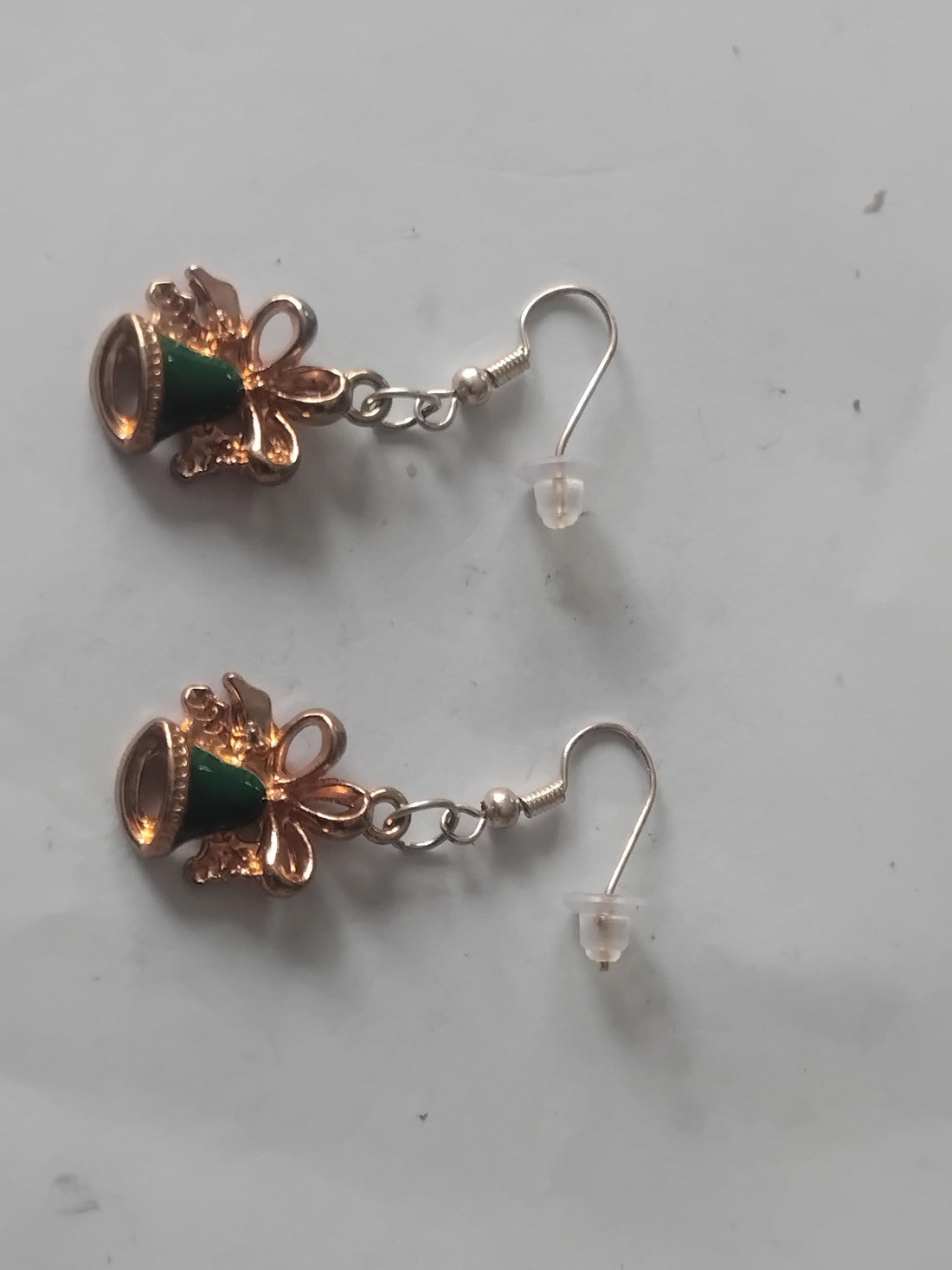 Silver Christmas Bell Dangle Earrings, Red and Green Holiday Jewelry