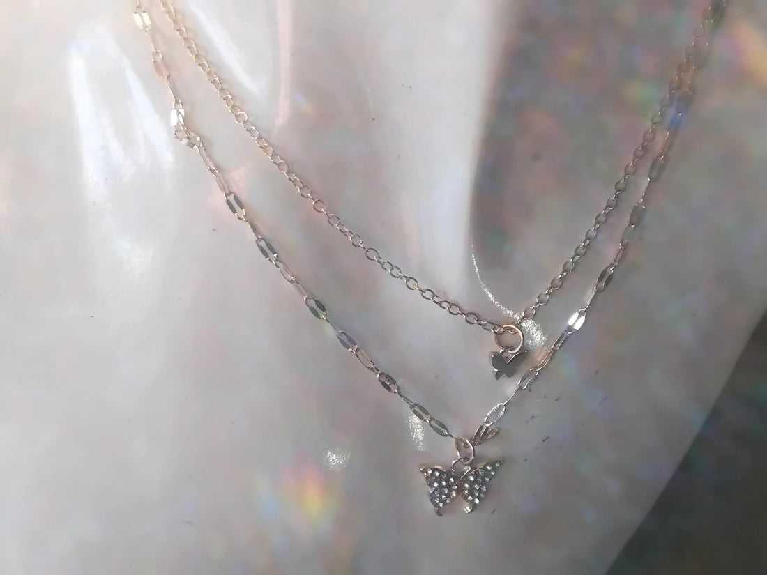 Layered Gold Butterfly Charm Necklace | Y2K Jewelry