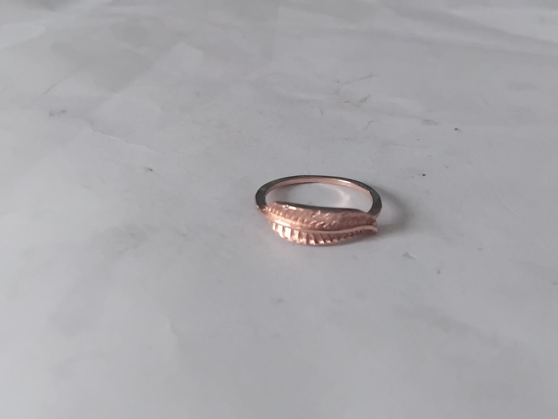 Dainty Gold Feather Ring, Handmade Minimalist Style