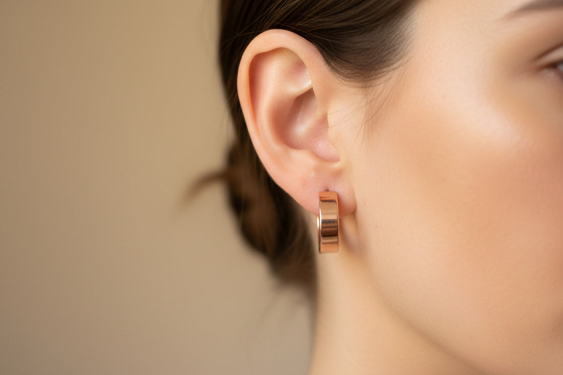 Stainless Steel Gold Hoop Earrings, Chunky C-Shape, Hypoallergenic