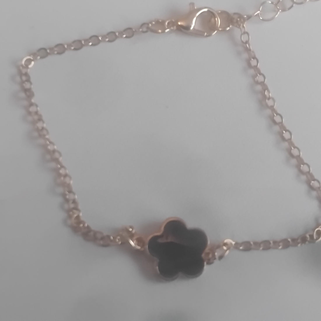 Black Flower Charm Bracelet, Delicate Five-Leaf Design